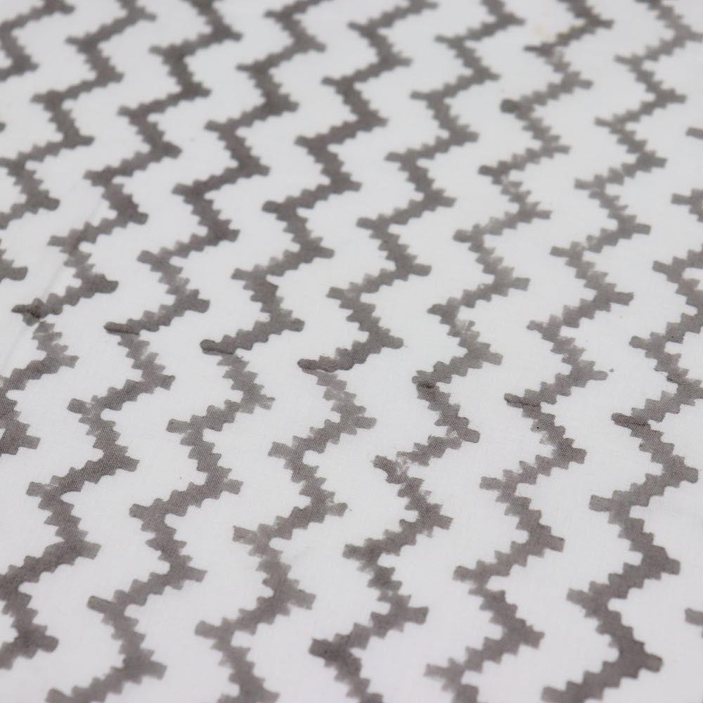 grey zigzag stripe block print cotton fabric