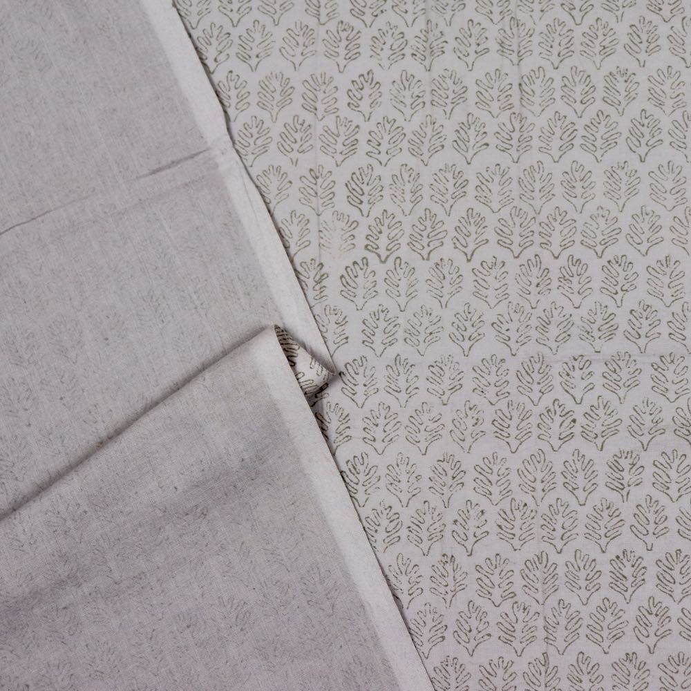 taupe frond print hand block cotton fabric