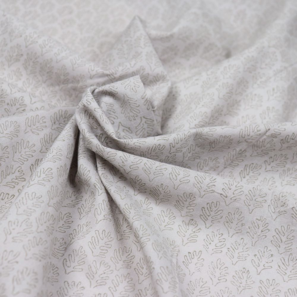 taupe frond print hand block cotton fabric