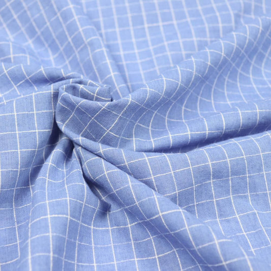 blue and white checked cotton sustainable fabric