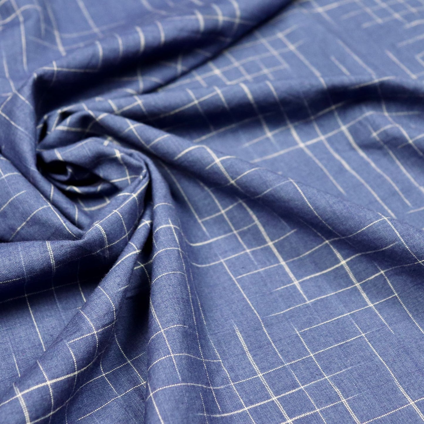 Swatch — Disappearing Check Handloom Cotton — Twilight Blue