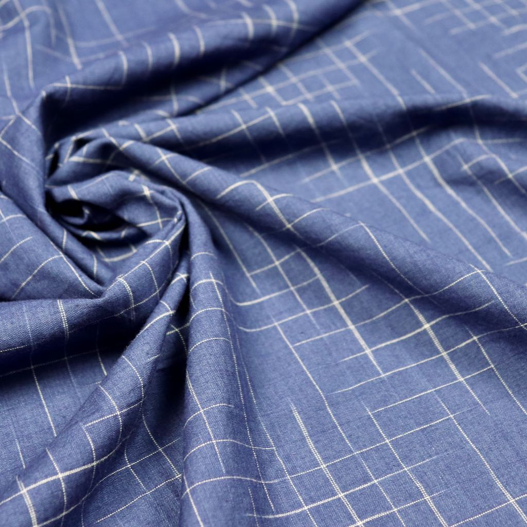 dark blue checks handwoven cotton sewing fabric