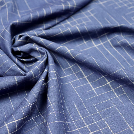 dark blue checks handwoven cotton sewing fabric