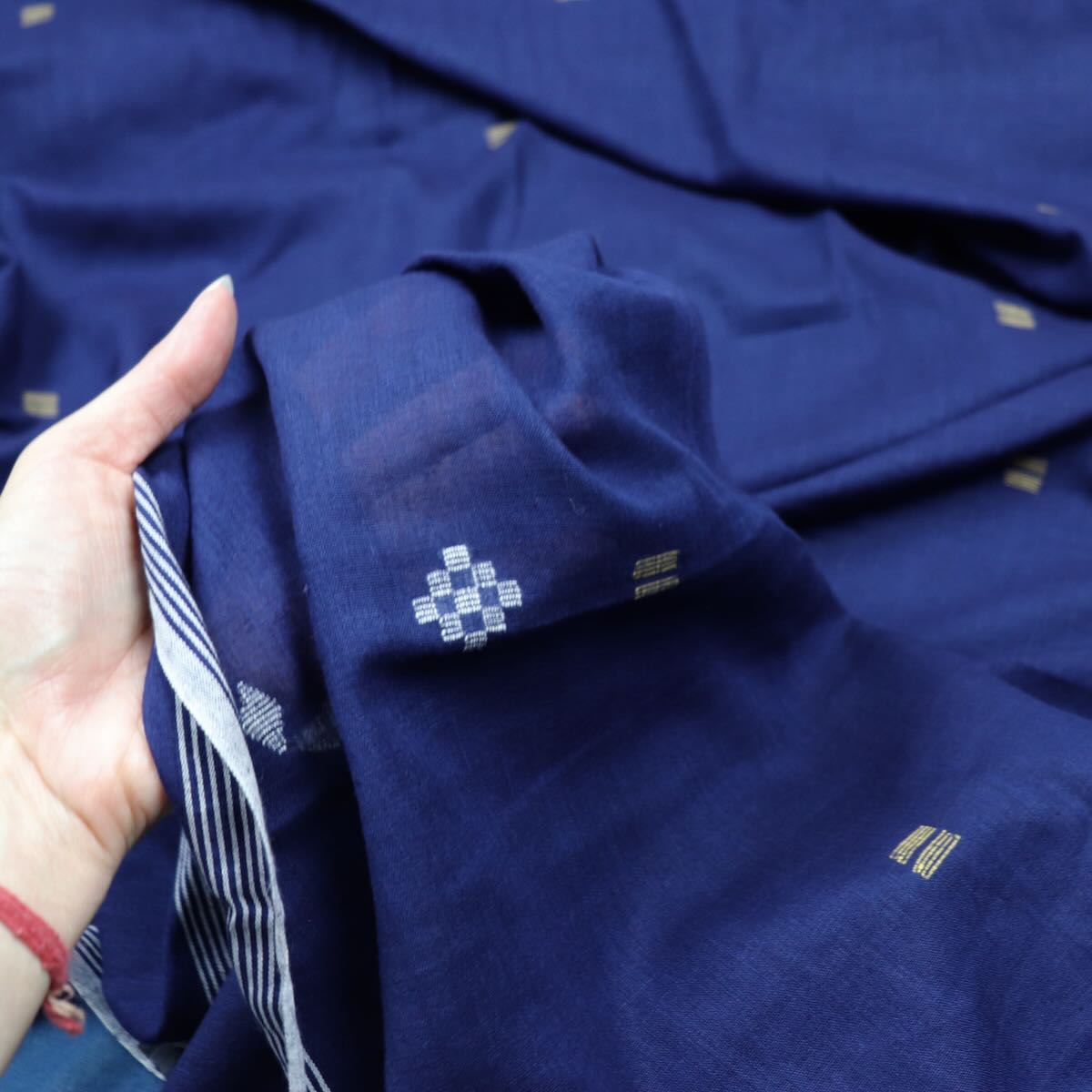 dark blue jamdani handloom cotton fabric