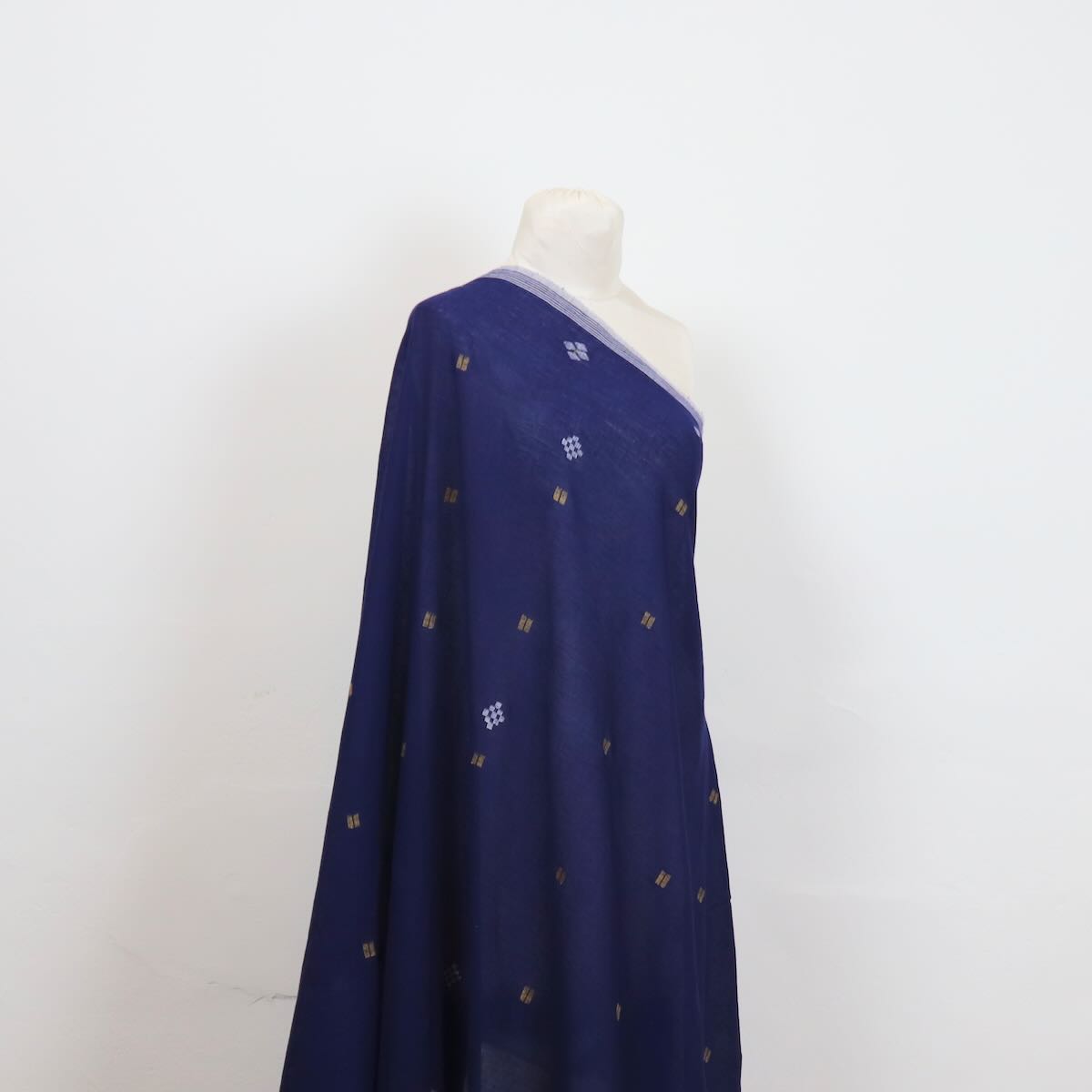 dark blue jamdani handloom cotton fabric