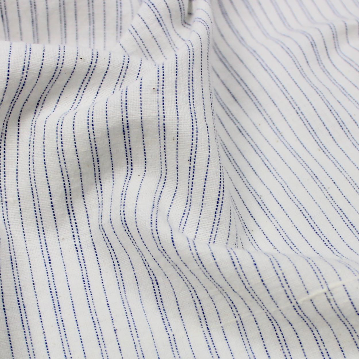 Pinstripe Handloom Khadi Cotton Fabric Blue and White