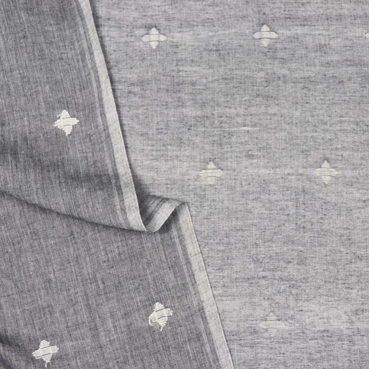 gray and white jamdani cotton fabric