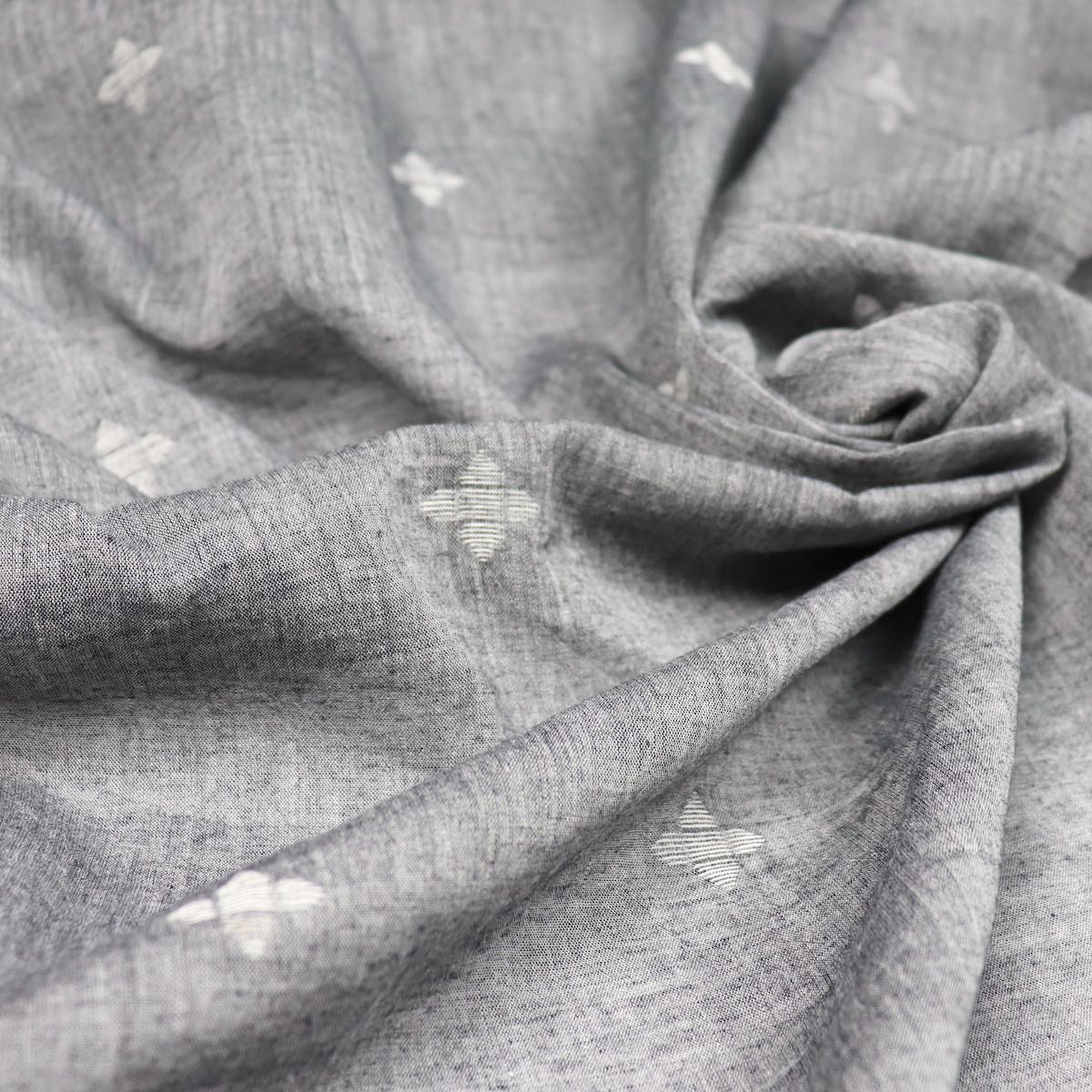 gray and white jamdani cotton fabric