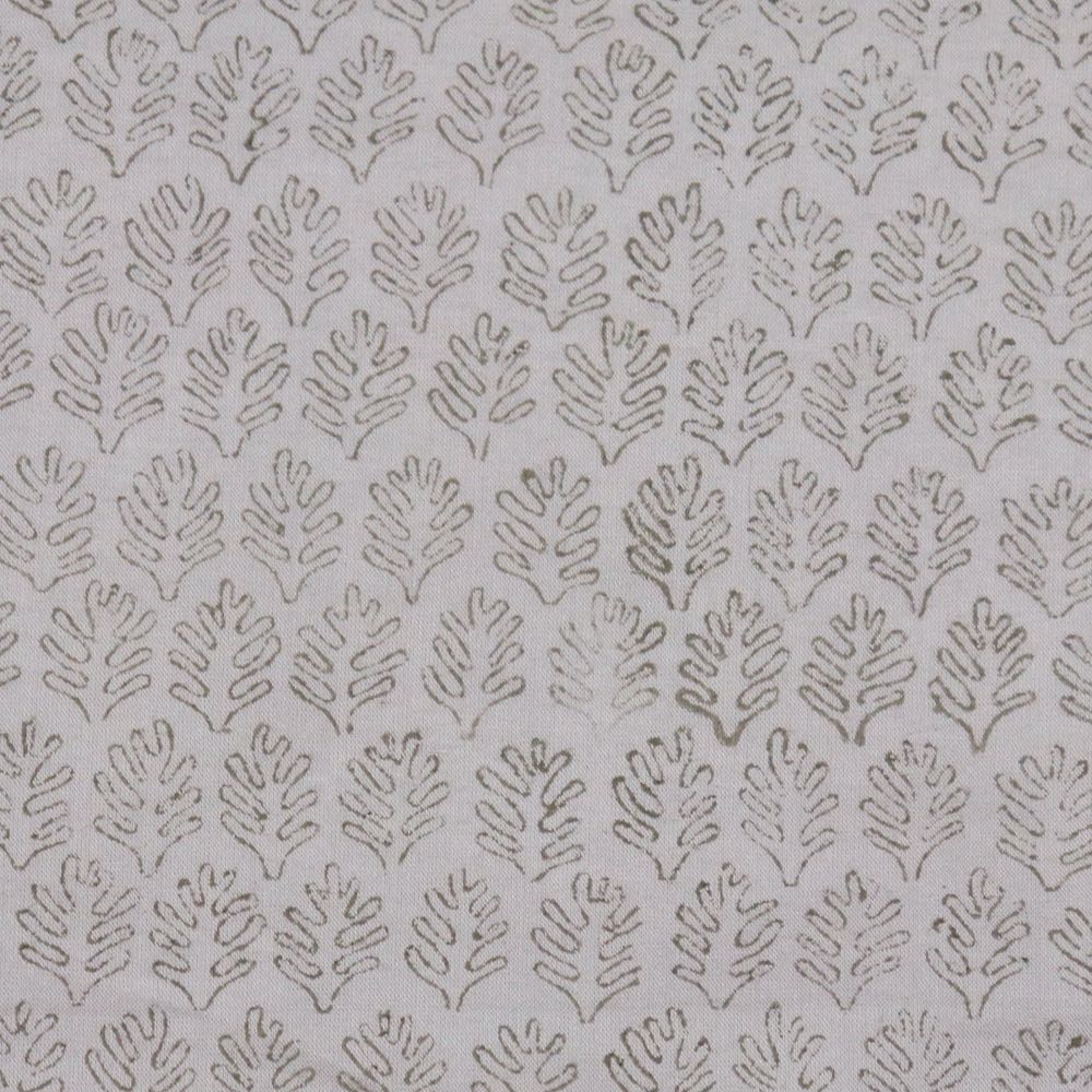taupe frond print hand block cotton fabric