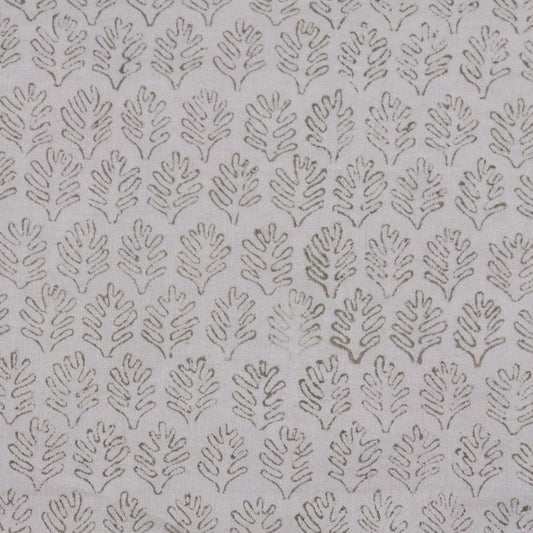 taupe frond print hand block cotton fabric
