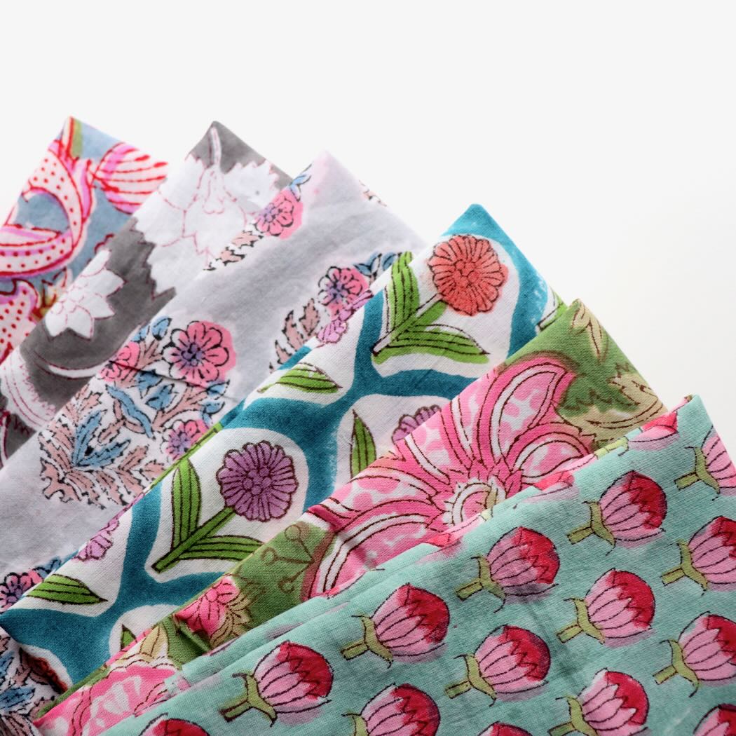 fat qaurter grab bag hand block print cotton fabrics