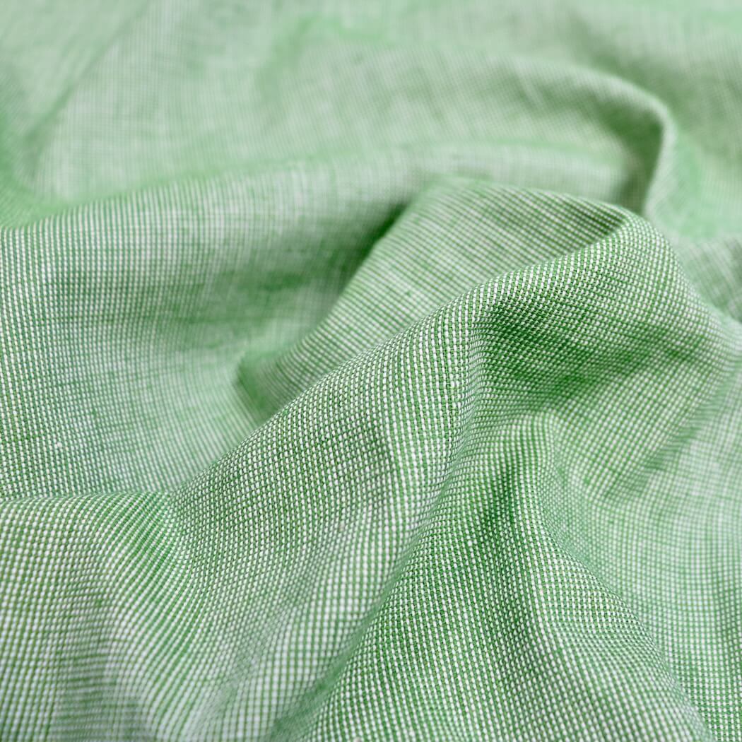green and white yarn dyed micro check handloom cotton fabric
