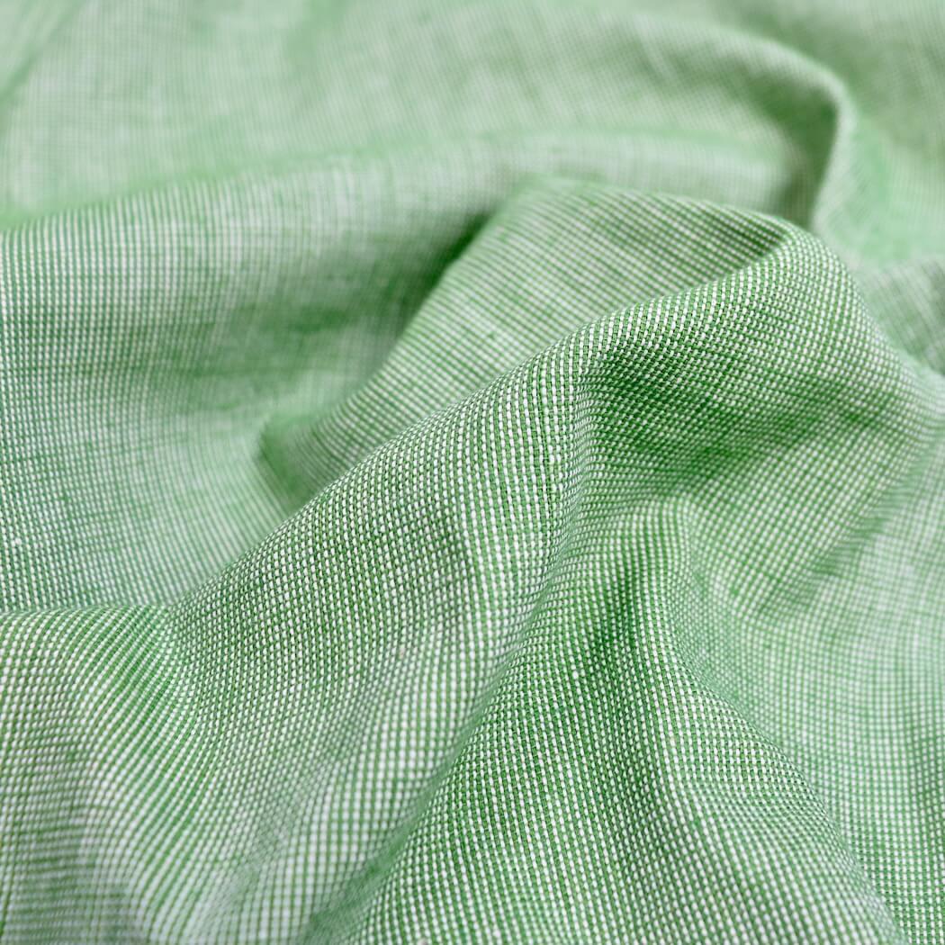 green and white yarn dyed micro check handloom cotton fabric