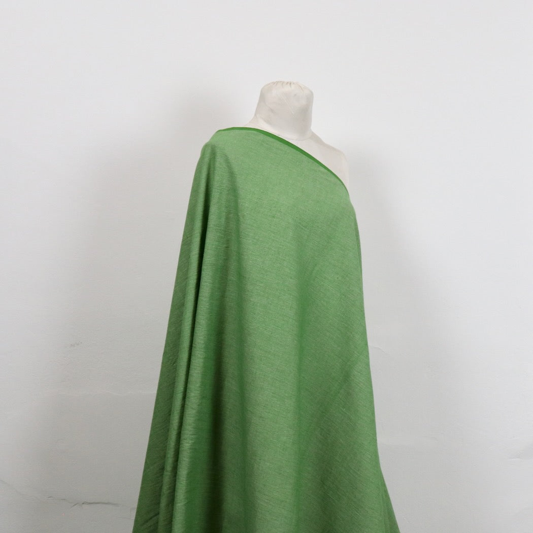 green and white yarn dyed micro check handloom cotton fabric