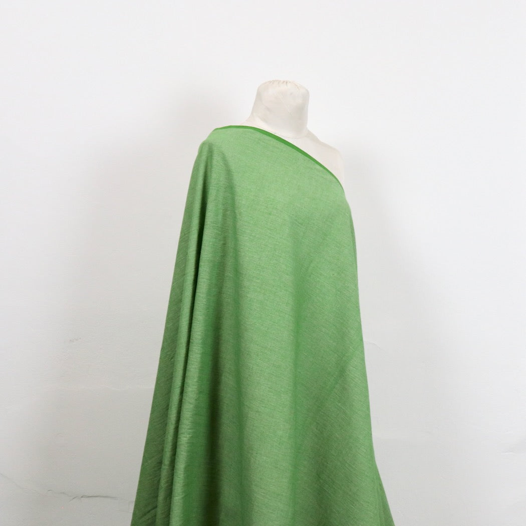 green and white yarn dyed micro check handloom cotton fabric