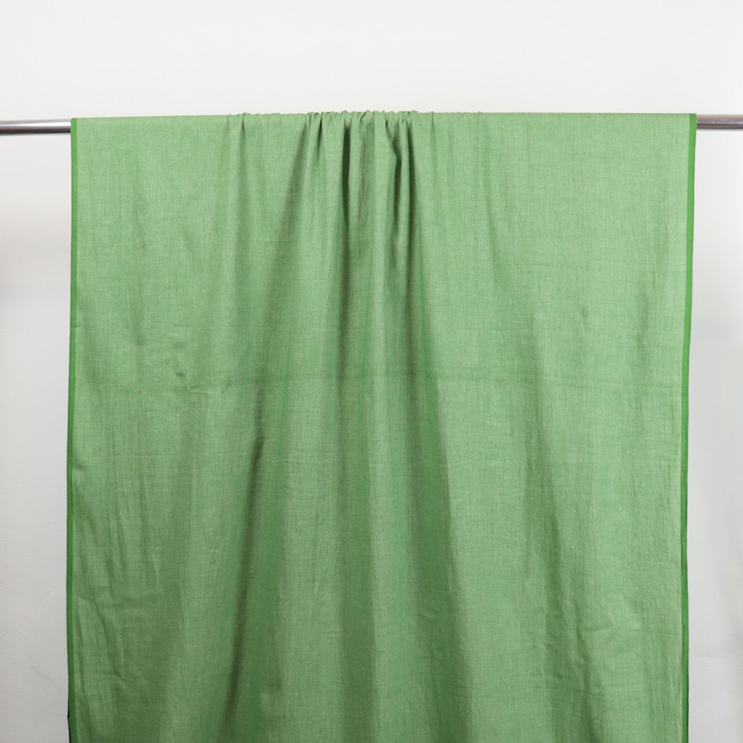 green and white yarn dyed micro check handloom cotton fabric