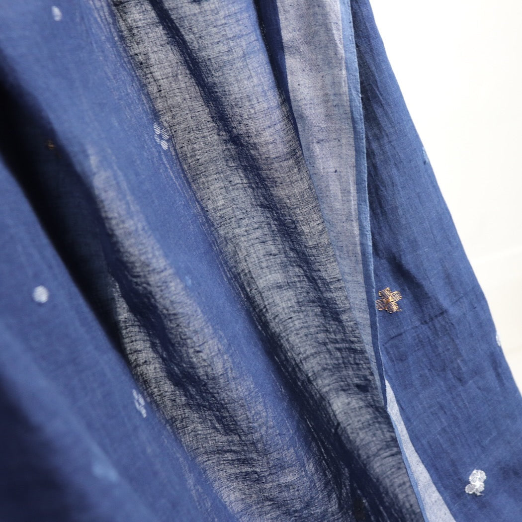 natural indigo jamdani handloom cotton fabric