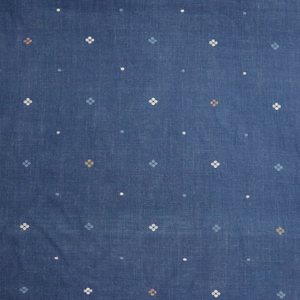 natural indigo jamdani handloom cotton fabric