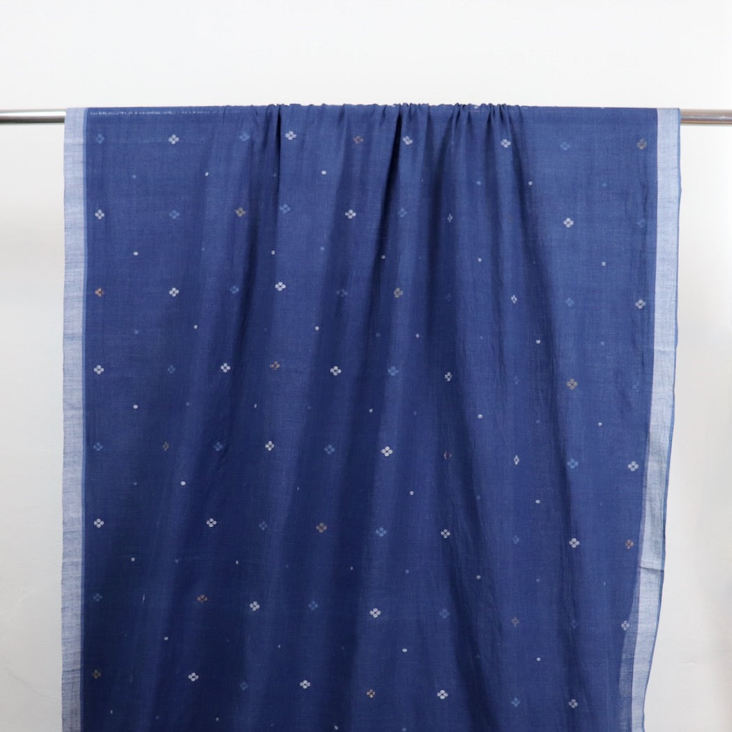 natural indigo jamdani handloom cotton fabric