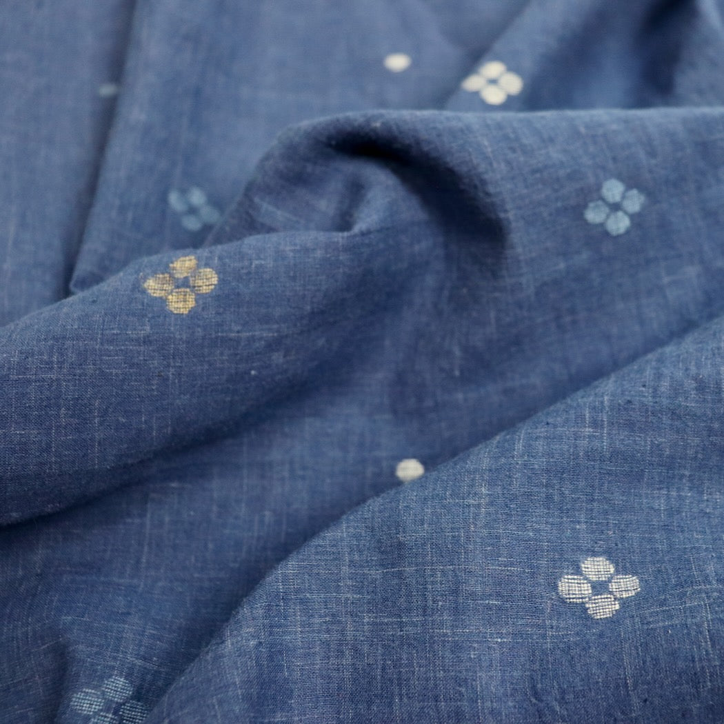 natural indigo jamdani handloom cotton fabric