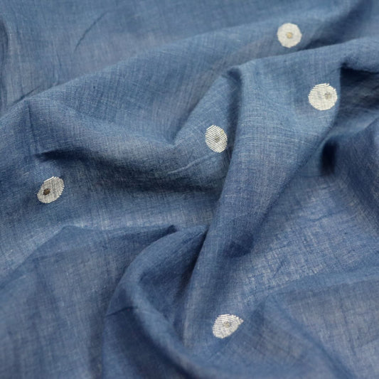 natural indigo jamdani polka dot fabric