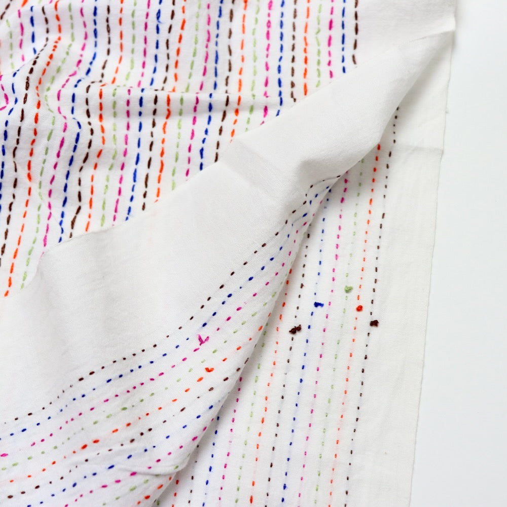 colorful embroidered kantha cotton yardage