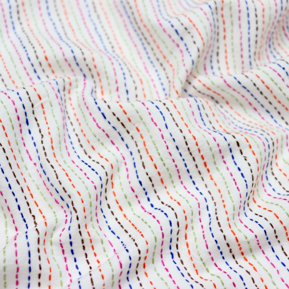 colorful embroidered kantha cotton yardage