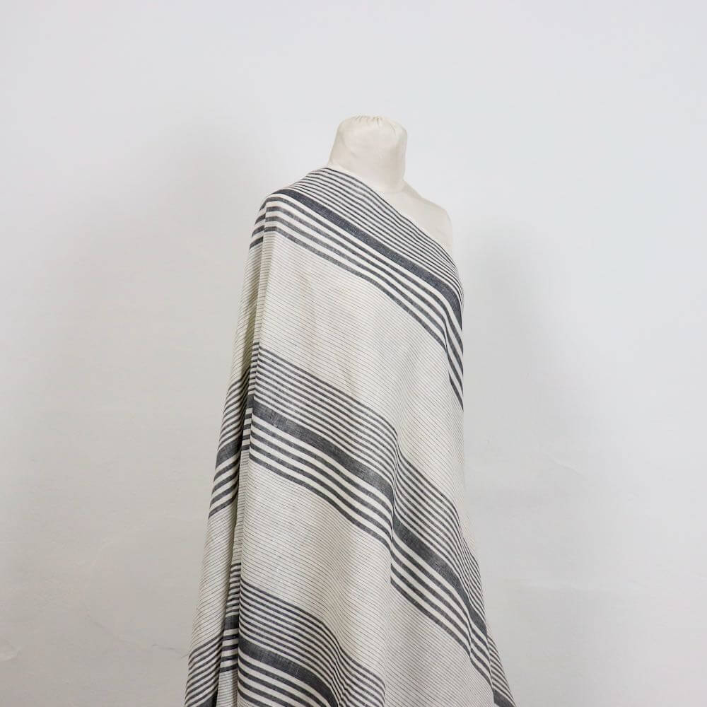 black and white striped linen eco-conscious sewing fabric by the yard