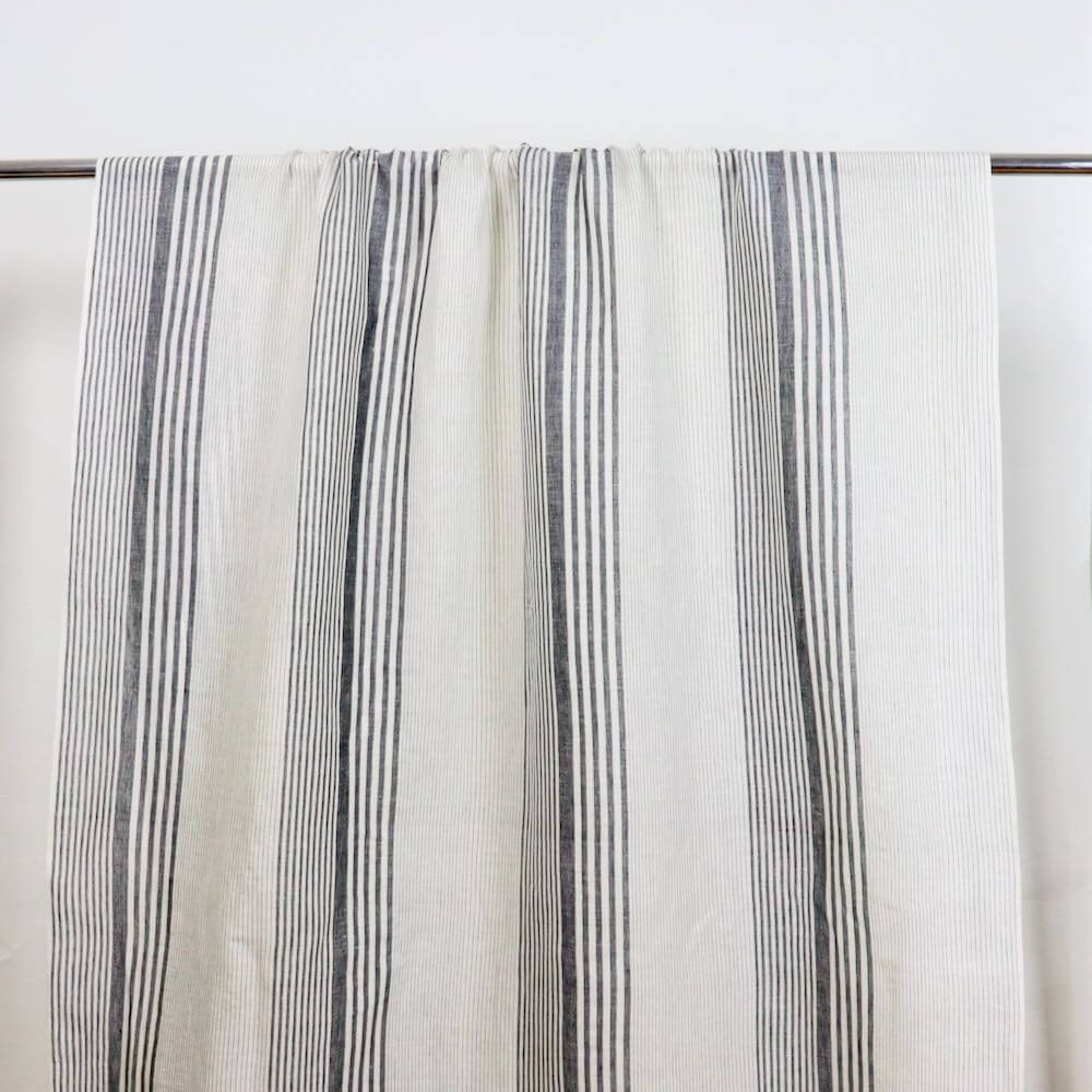 black and white striped linen eco-conscious sewing fabric by the yard