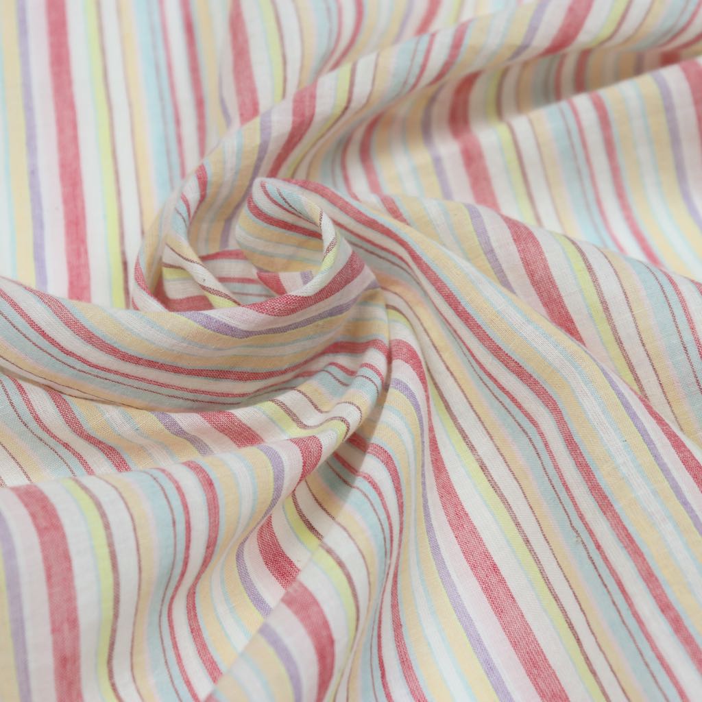 pastel stripes khadi cotton voile fabric