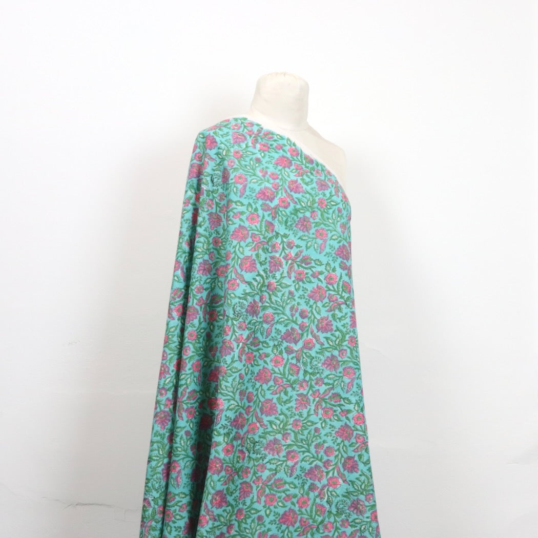 blue floral hand block print Jaipur cotton fabric