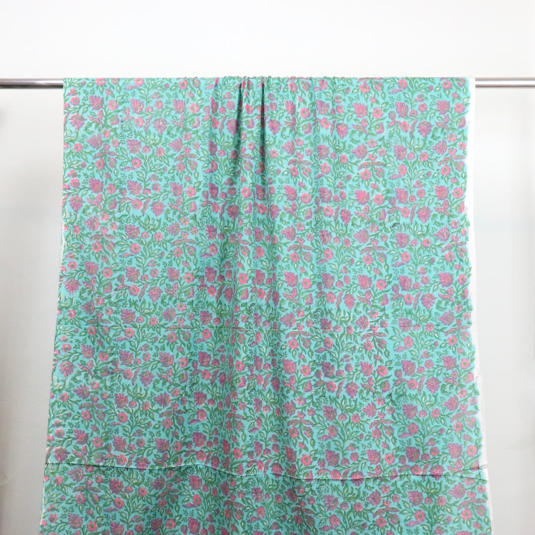 blue floral hand block print Jaipur cotton fabric