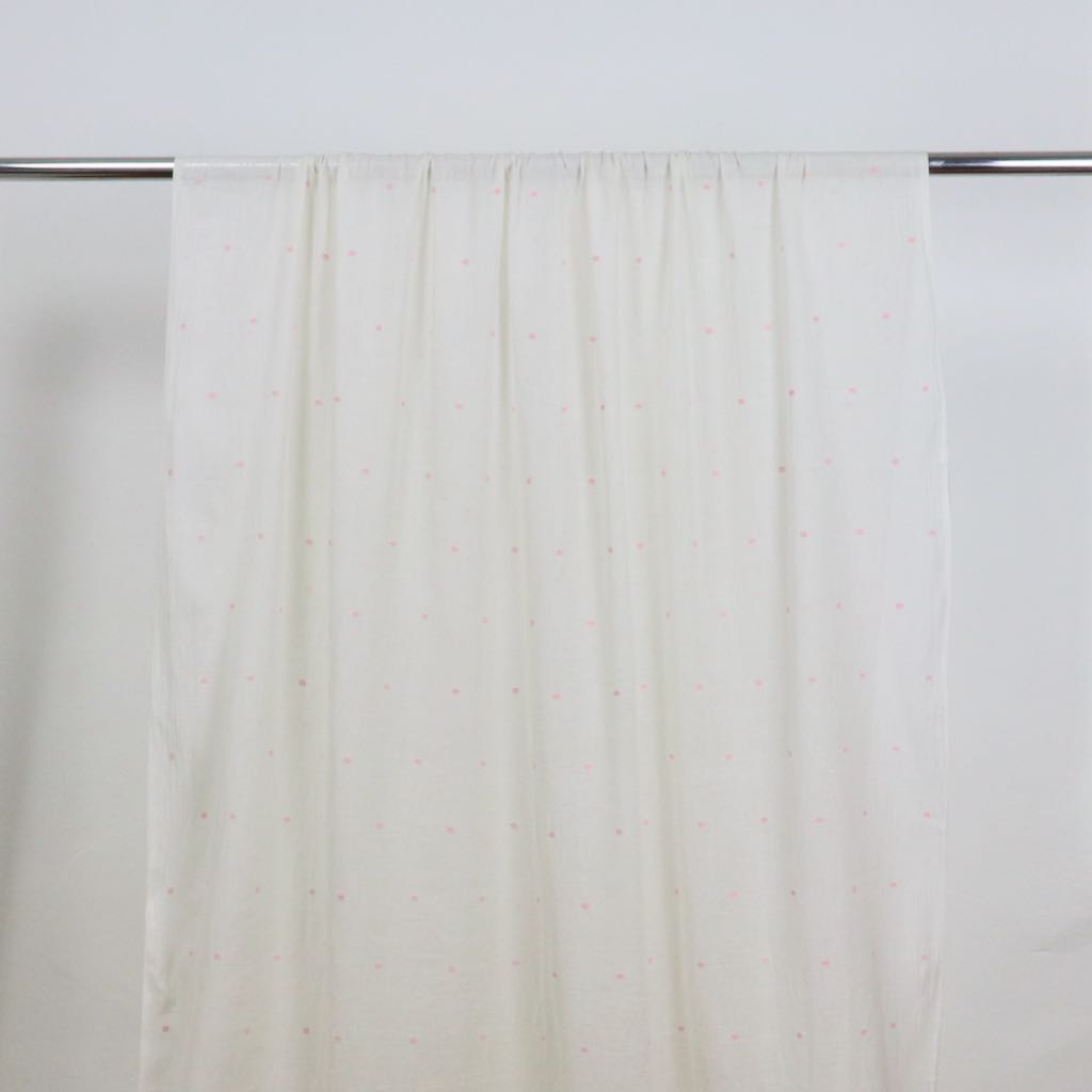 pink dots on white cotton jamdani fabric