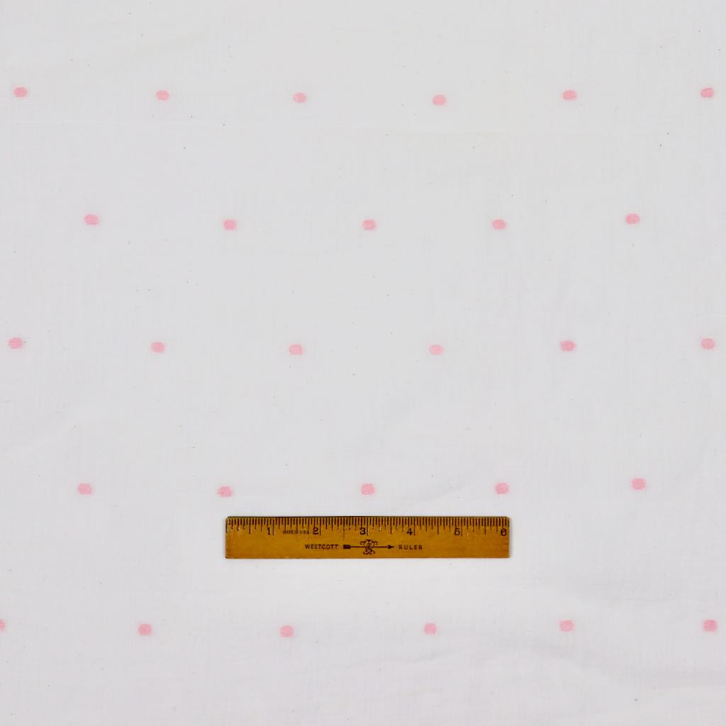 pink dots on white cotton jamdani fabric