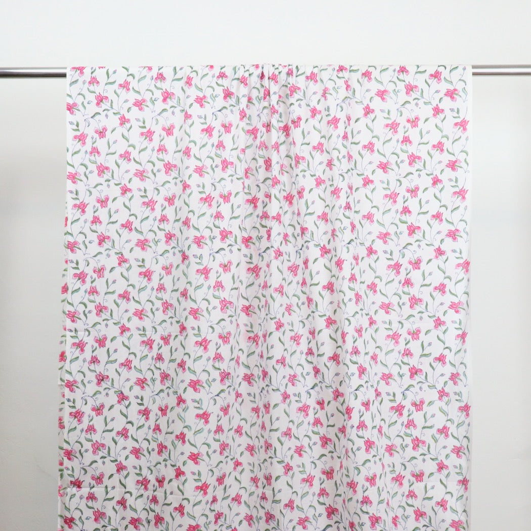 pink iris hand block printed cotton fabric