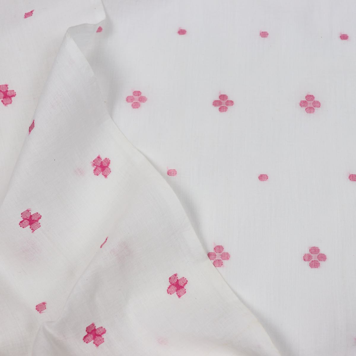Pink Flower Jamdani Handwoven Cotton Fabric