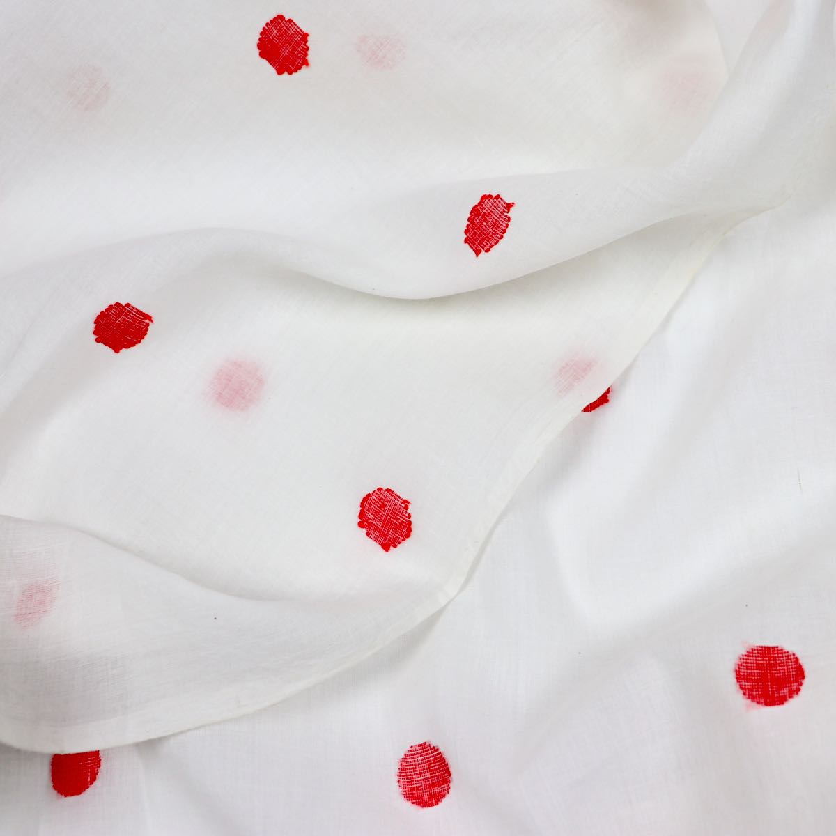 Red Polka Dots Cotton Handloom Jamdani Fabric