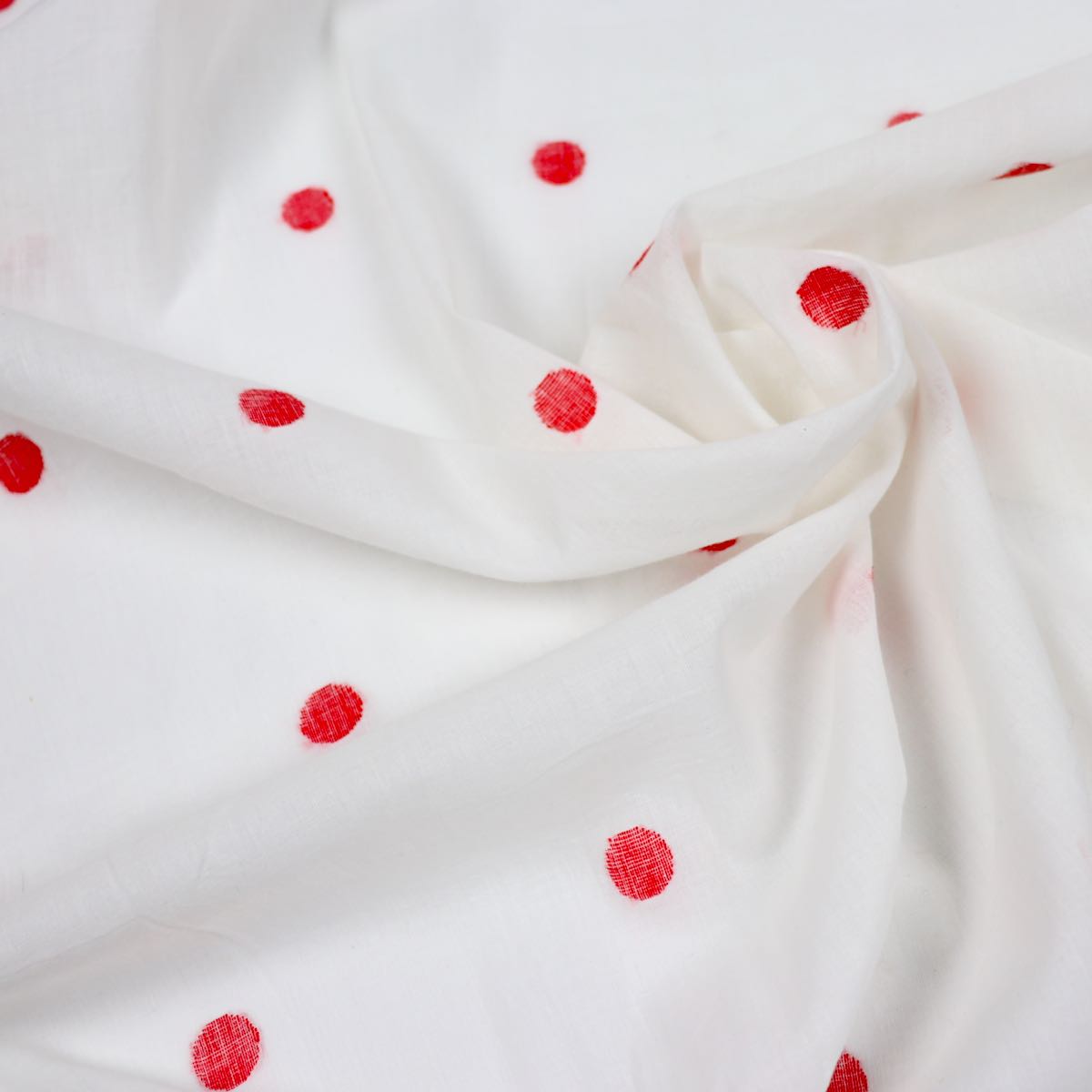 Red Polka Dots Cotton Handloom Jamdani Fabric