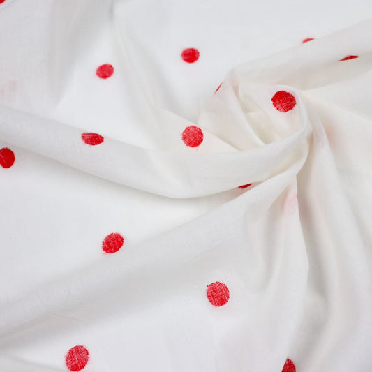 Red Polka Dots Cotton Handloom Jamdani Fabric