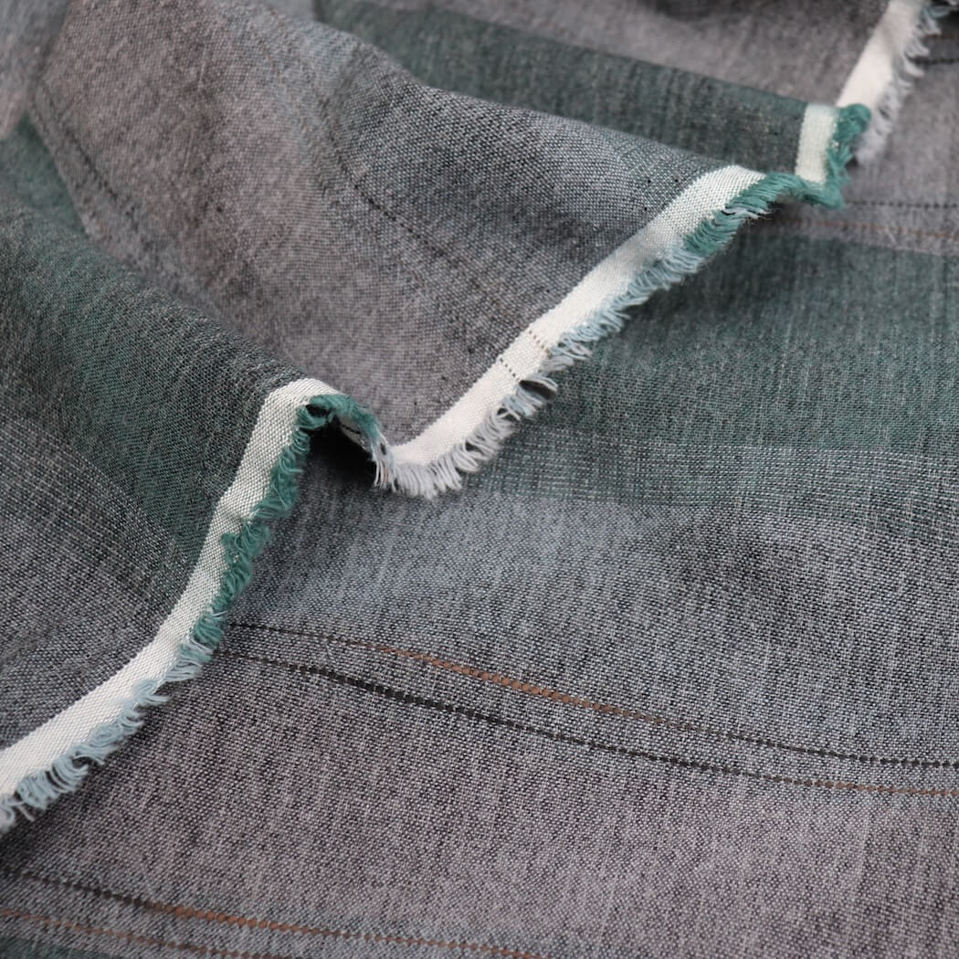green yarn dyed stripe cotton fabric Kobayashi