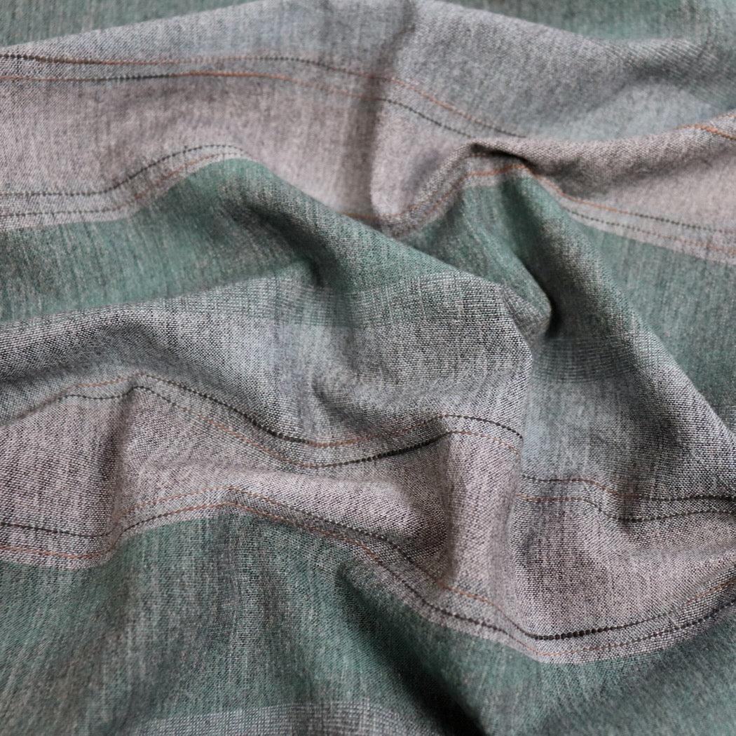green yarn dyed stripe cotton fabric Kobayashi