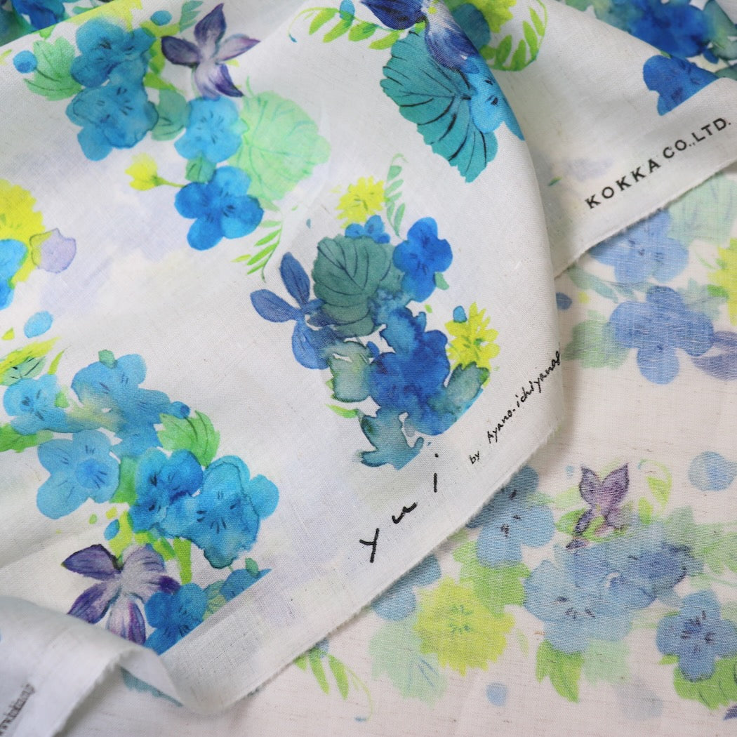 haru saku ao yui floral print cotton linen fabric kokka EGX-6408-1A