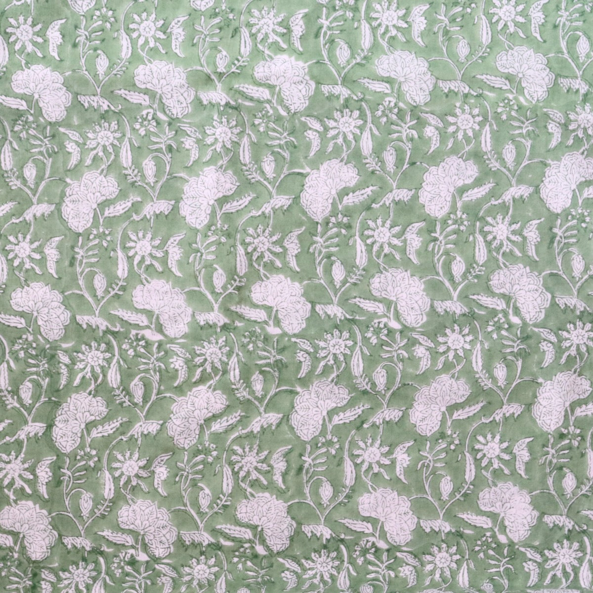 Gentle Green Floral Block Print Cotton