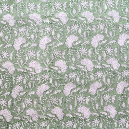 Gentle Green Floral Block Print Cotton