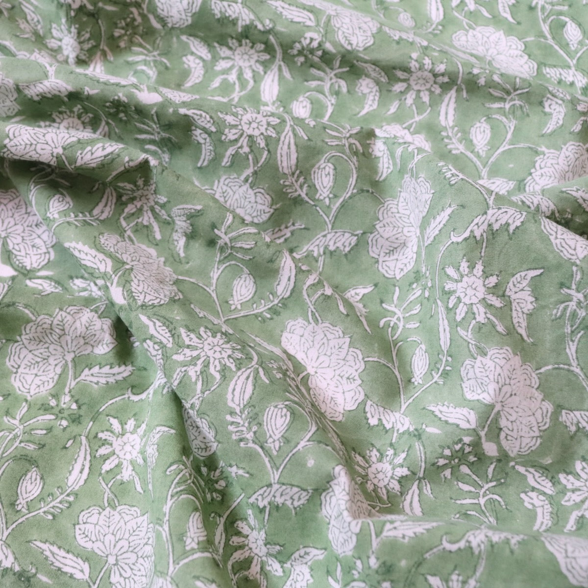 Gentle Green Floral Block Print Cotton