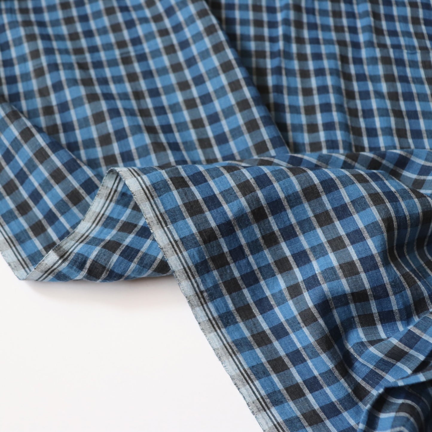 nautral indigo blue checked cotton fabric handwoven striped shirting