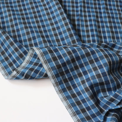 nautral indigo blue checked cotton fabric handwoven striped shirting