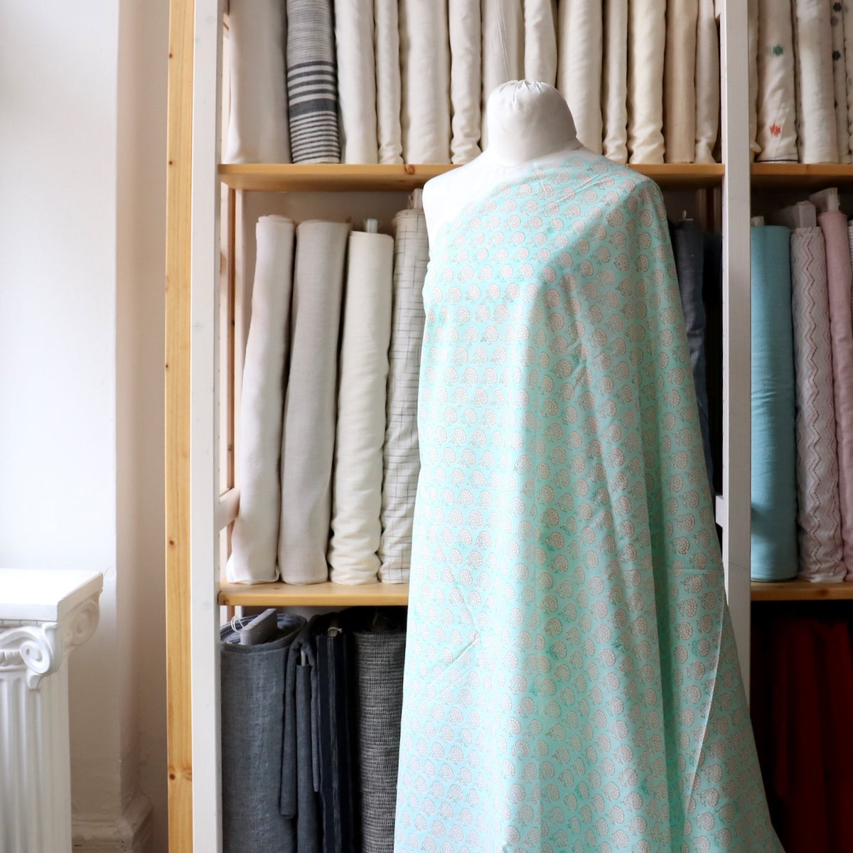 Aqua Mint Block Print Cotton