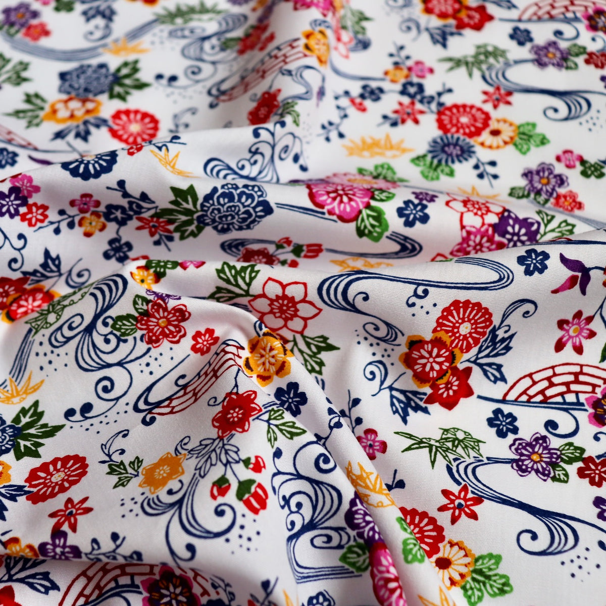 Festive Floral Japanese Cotton Print — White