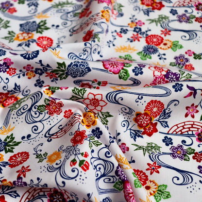Festive Floral Japanese Cotton Print — White
